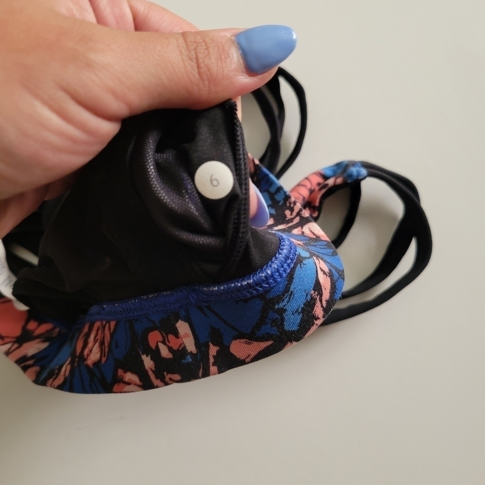 LULULEMON Energy Bra Exhale Yoga Storm Harbor Blue Strappy Athletic Pilates 6 - Picture 11 of 13